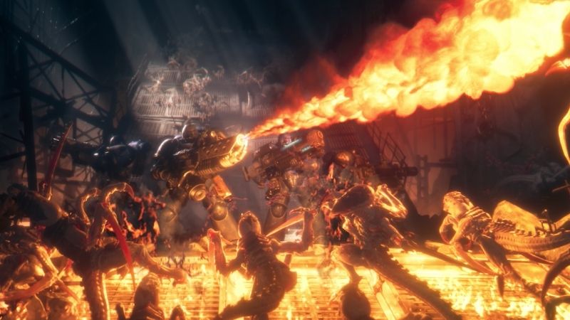 Battle in fire in Warhammer 40,000 Space Marine